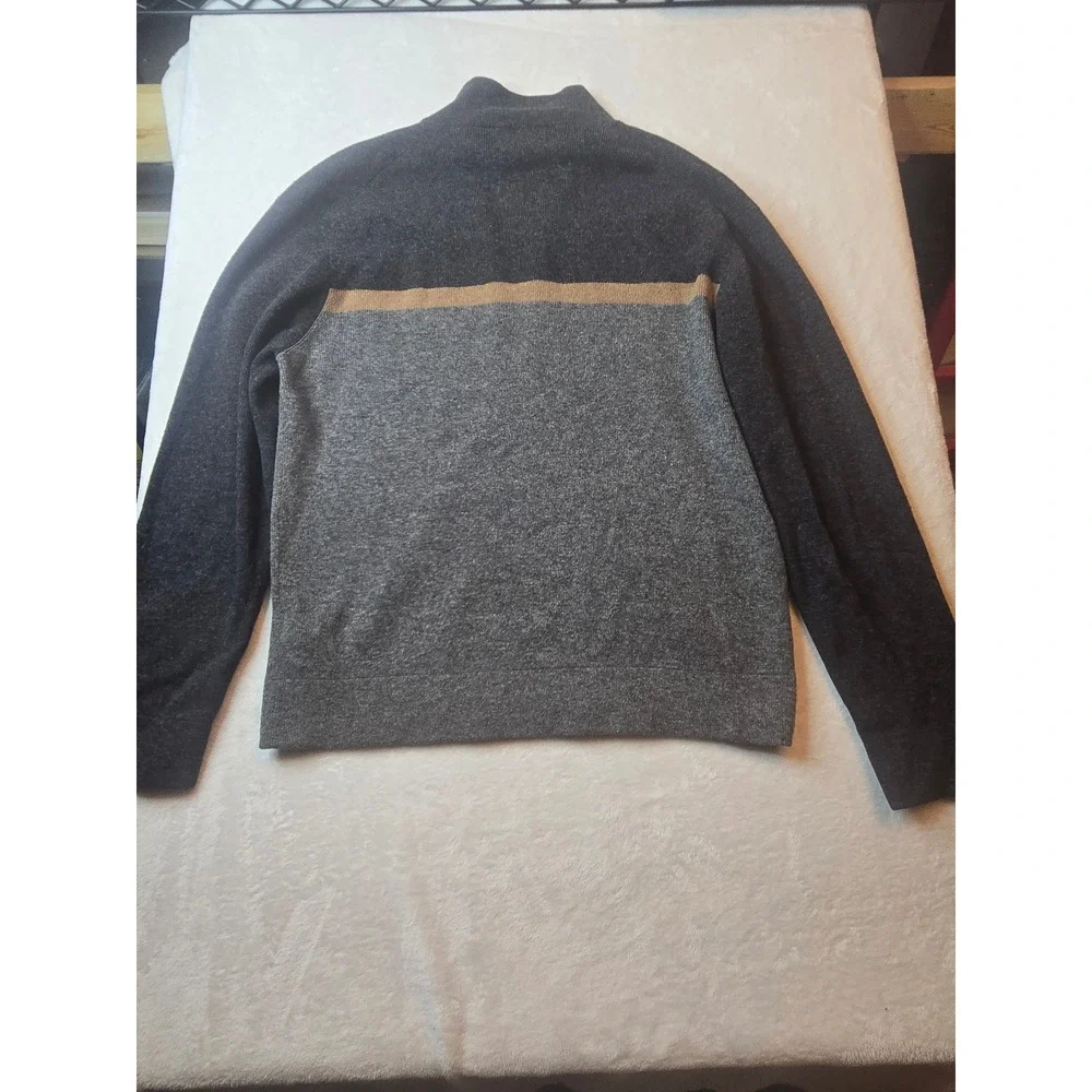 J Crew Mens Lambswool Full Zip Sweater Grey Colorblock Mock Neck Large